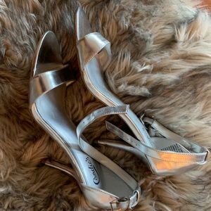 Candies Silver Ankle Strap Heels